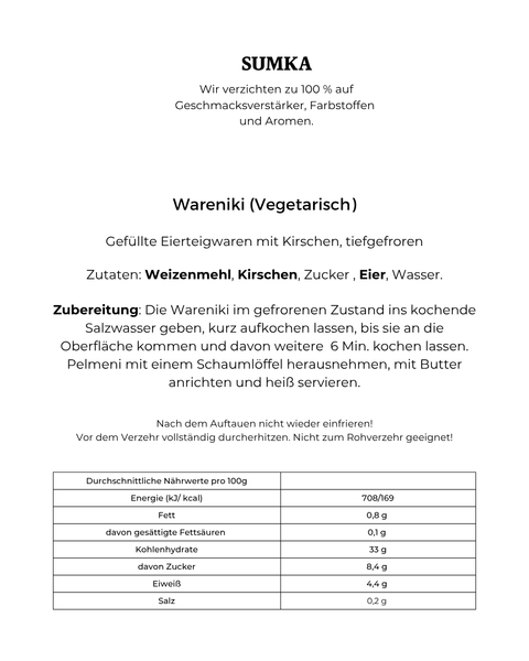 WARENIKI “Sweet” mit Kirschfüllung (tiefgefroren)